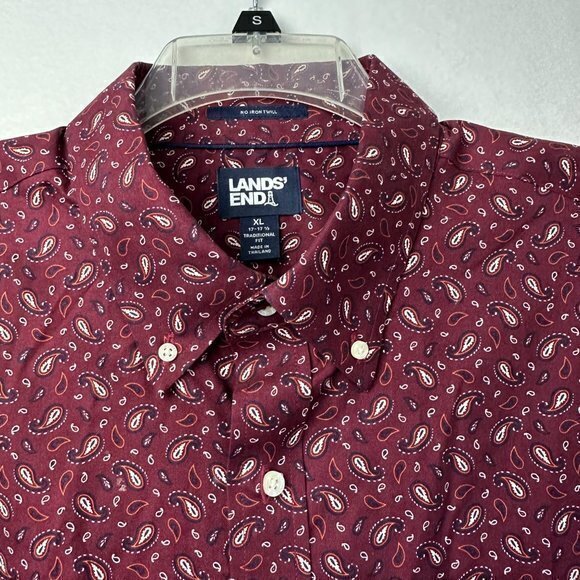 Lands' End shirt men XL Long Sleeve Button Traditional Fit No Iron Twill Paisley - Picture 3 of 6